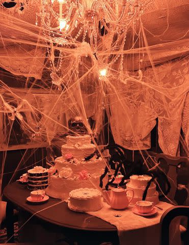 <p>Sarah Howard/Instagram</p> One of the rooms inside Kim Kardashian's haunted house for Halloween 2023.