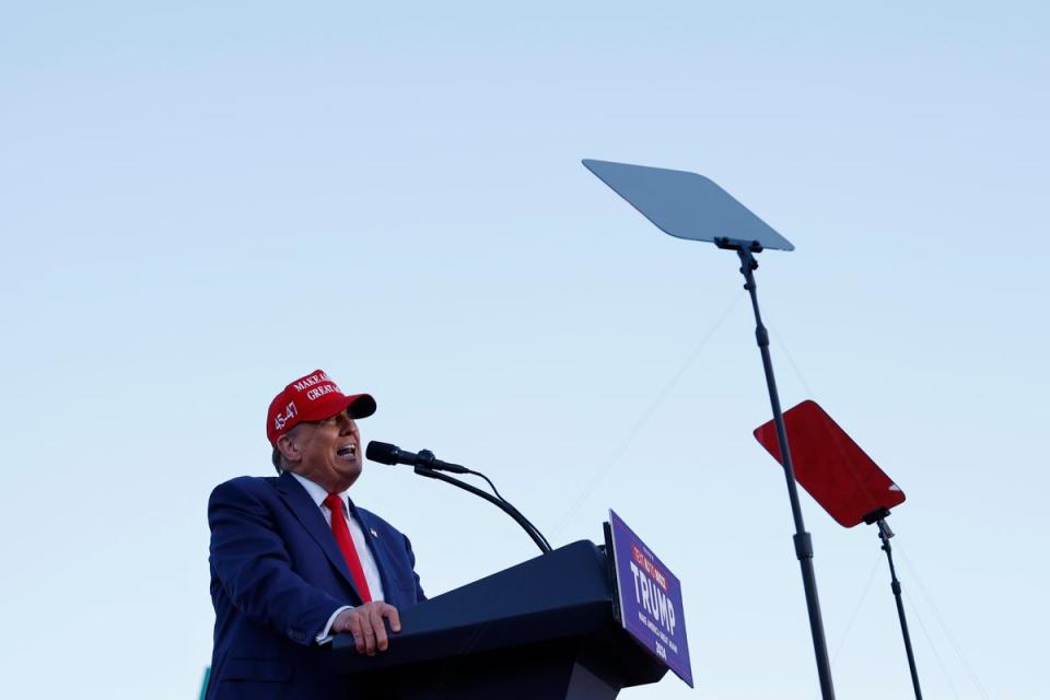 Republican presidential candidate  Donald Trump speaking during a campaign rally in Wildwood Beach on Saturday in Wildwood, New Jersey (Getty Images)