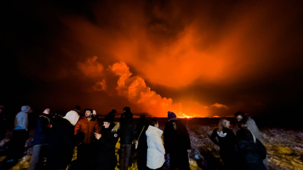  Volcano erupts north of Grindavik, Iceland. 