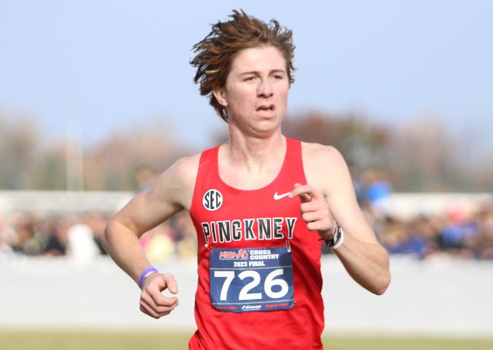 Pinckney's Ethan Sandula finished 16th in the state Division 2 cross country meet Saturday, Nov. 4, 2023 at Michigan International Speedway.
