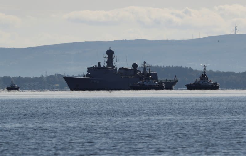 A navy vessel approaches Gare Loch