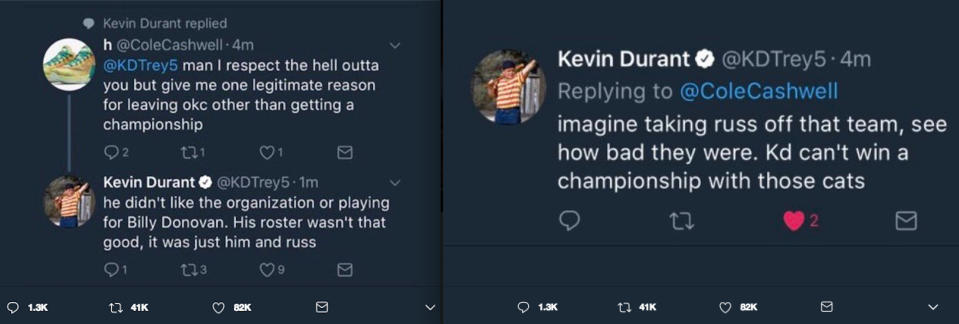 Screen grabs of Kevin Durant’s tweets.