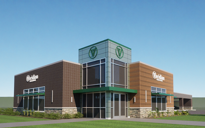 A rendering of a new Veridian Credit Union standalone branch near The District at Prairie Trail in Ankeny.