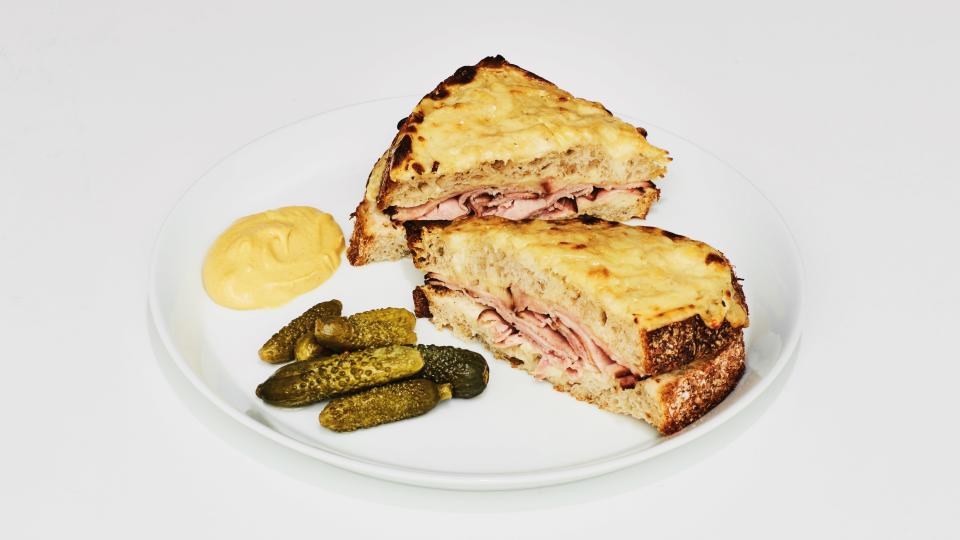 Like a hot ham and cheese sandwich, but slathered with cream sauce and baked until delightfully gooey. This one deserves the fancy mustard for dipping. <a href="https://www.bonappetit.com/recipe/basically-croque-monsieur?mbid=synd_yahoo_rss" rel="nofollow noopener" target="_blank" data-ylk="slk:See recipe.;elm:context_link;itc:0" class="link ">See recipe.</a>