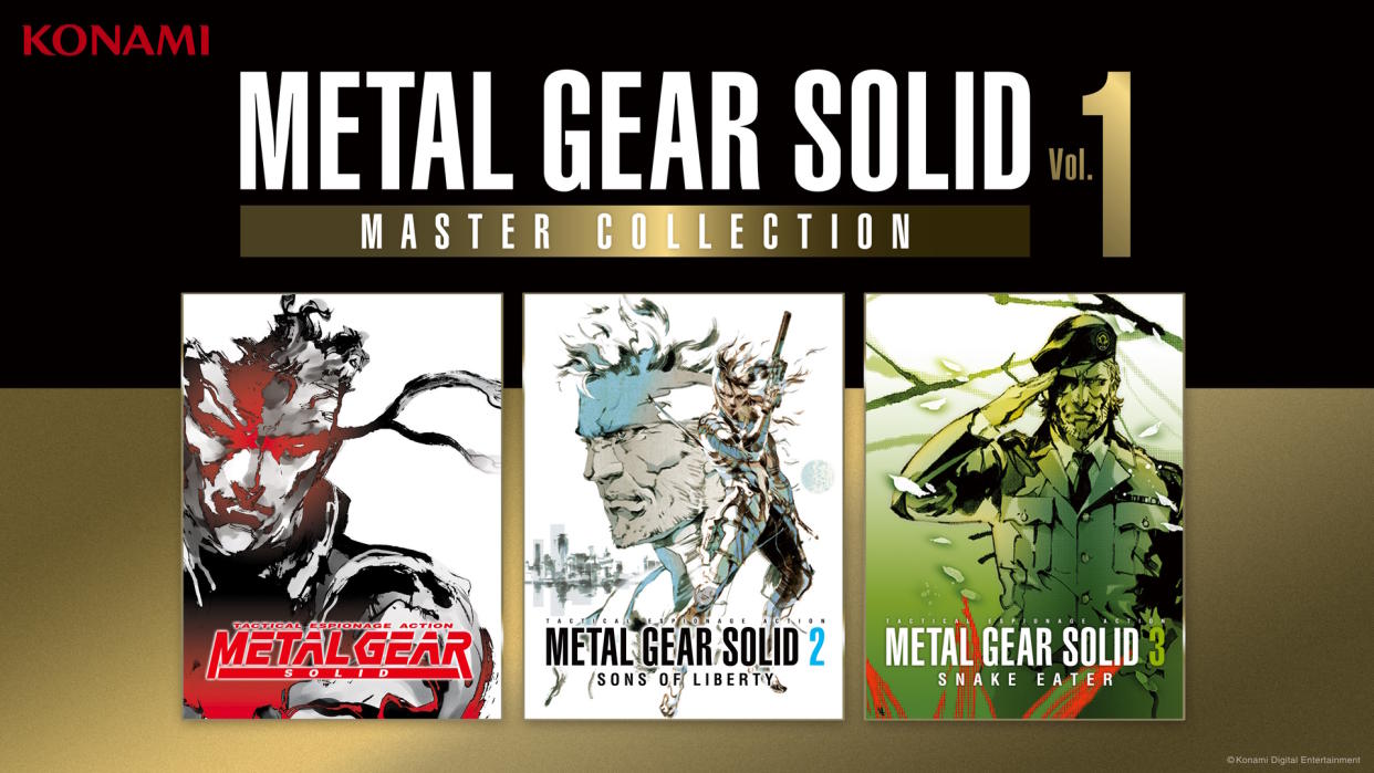  Metal Gear Solid: Master Collection Vol. 1 cover art for various games from Konami featuring Snake 