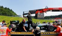 Formula One - Grand Prix of Austria - Spielberg, Austria - 2/7/16 - Mercedes Formula One driver Nico Rosberg's car of Germany after crashing in training. REUTERS/Dominic Ebenbichler