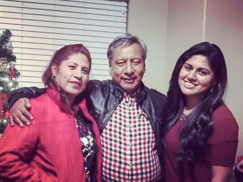 Belyruth Ordóñez, 30 years old, on the right, with her parents.  (Courtesy Marlon Olaya)