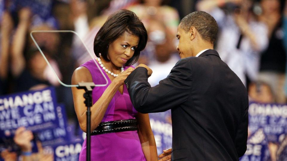 <p>The couple fist bumped in 2008 at a campaign rally after Barack became the official nominee for the Democratic party.</p>