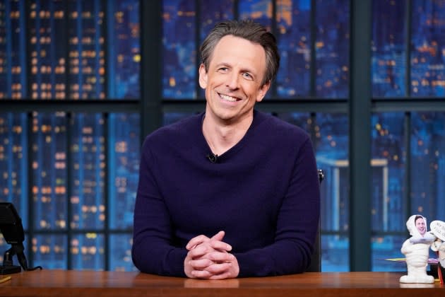 Host Seth Meyers during the monologue on March 11, 2024. - Credit: Lloyd Bishop/NBC/Getty Images