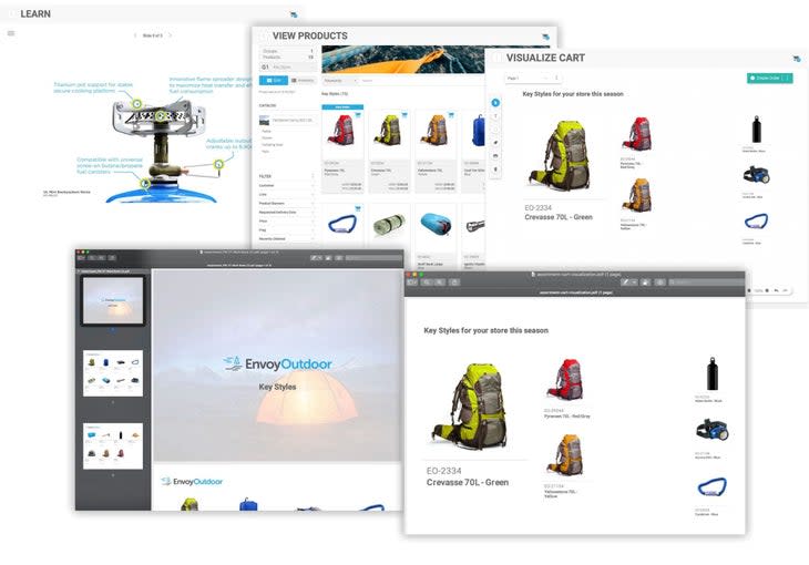 The <strong>Learn</strong> section of the workbook can be presented in the meeting to get context for the buy. The <strong>View Products</strong> section of the workbook can be used to review each product, make selections for merchandising, and ultimately add to the buy. Reps can utilize the <strong>visualization</strong> section of the workbook to collaboratively work with an account and visually confirm a great assortment is being chosen. Both a digital catalog and what you've merchandised can be easily <strong>downloaded as a PDF</strong>.