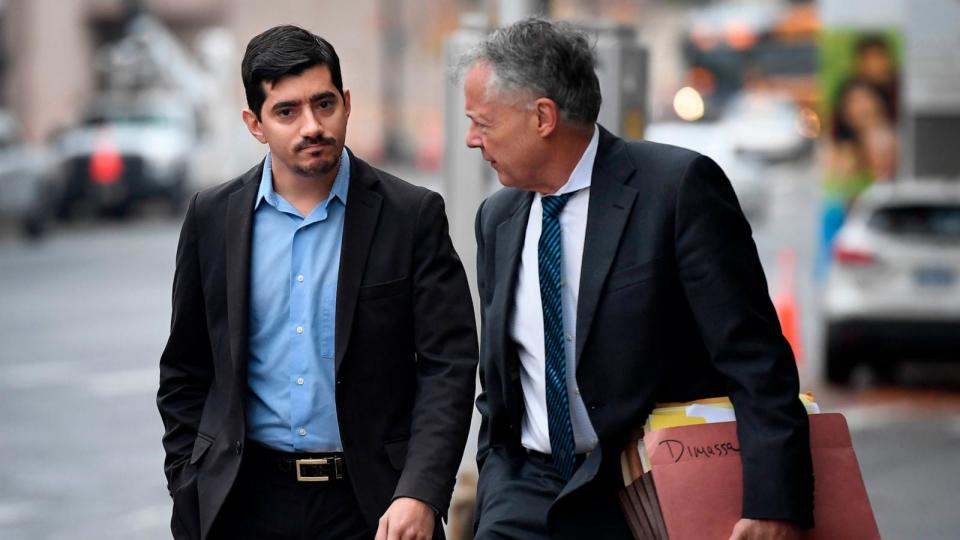 PHOTO: In this  Nov. 1, 2022 file photo Former State Rep. Michael DiMassa, left, arrives at US District Court in Hartford with his attorney John Gulash. (Jessica Hill/Hartford Courant via AP, FILE)