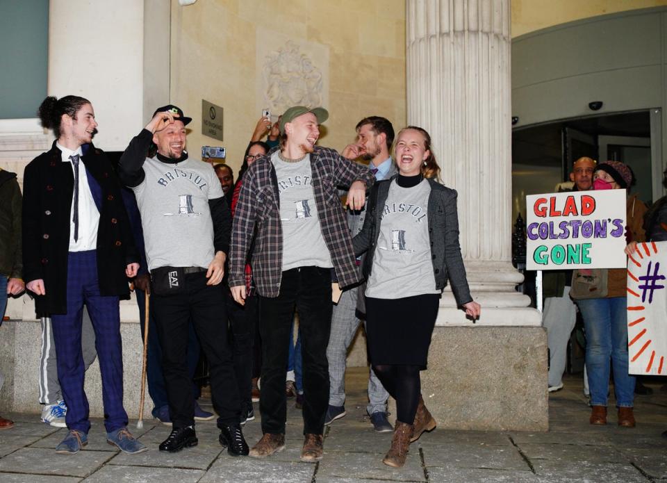 Sage Willoughby, Jake Skuse, Milo Ponsford and Rhian Graham outside Bristol Crown Court (Ben Birchall/PA) (PA Archive)