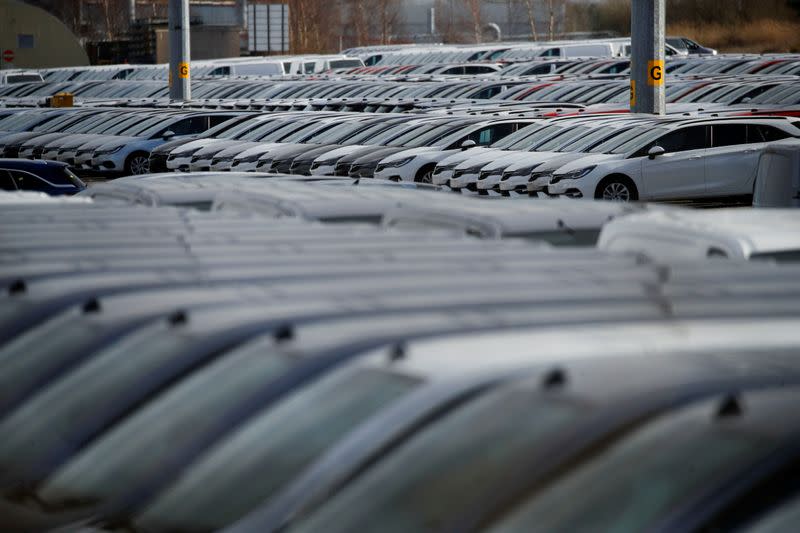 FILE PHOTO: Parked cars are seen at the Vauxhall plant as the outbreak of the coronavirus disease (COVID-19) continues, in Ellesmere Port