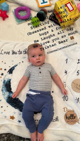 <p>Heather Rae El Moussa/Instagram</p> Tarek and Heather Rae El Moussa's son Tristan on his 8-month birthday.