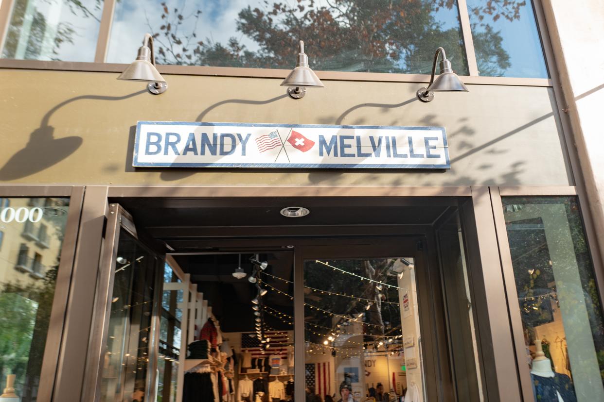 Sign on facade at retail store Brandy Melville on Santana Row in the Silicon Valley, San Jose, California, December 14, 2019. (Photo by Smith Collection/Gado/Getty Images)