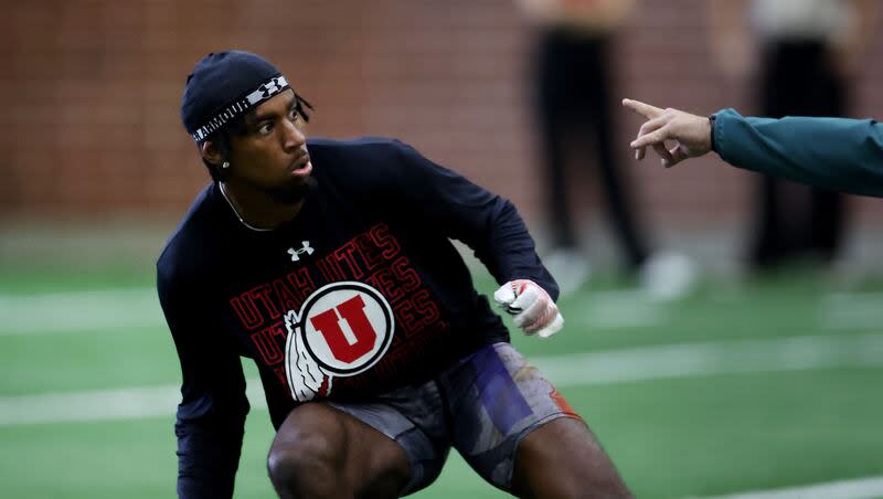 Utah defensive back Miles Battle participates in the annual pro day at the University of Utah in Salt Lake City on Thursday, March 21, 2024.