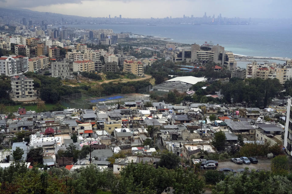 A general view of the only majority-Christian Palestinian refugee camp, in Dbayeh, north of Beirut, Lebanon, Wednesday, Dec. 21, 2022. Hundreds of thousands of Palestinians fled or were forced from their homes during the 1948 Mideast war over Israel's creation. Today, several million Palestinian refugees and their descendants are scattered across Jordan, Syria and Lebanon, as well as the West Bank and Gaza, lands Israel captured in 1967. (AP Photo/Bilal Hussein)