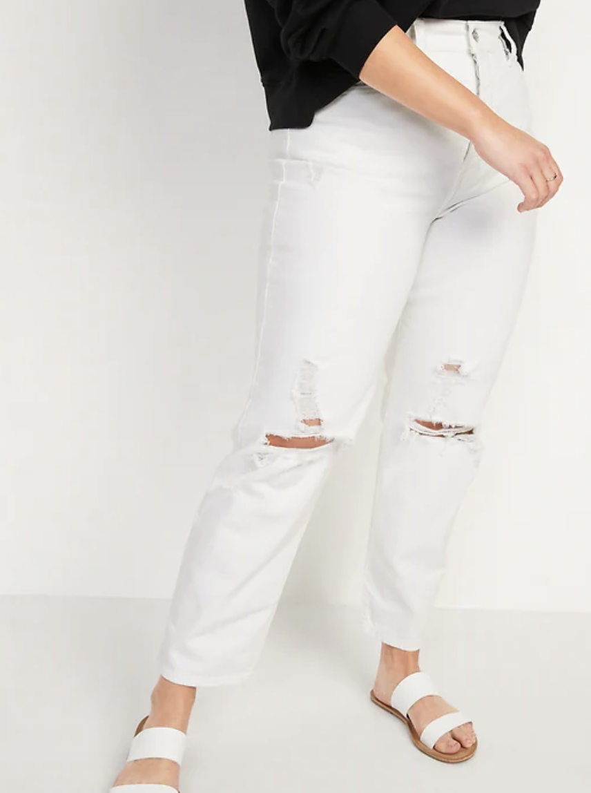 Extra High-Waisted Sky Hi Straight Button-Fly Ripped White Jeans (Photo via Old Navy)