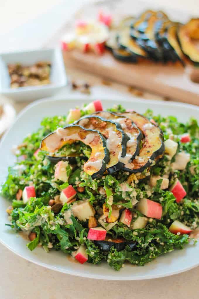 vegan thanksgiving fall harvest quinoa and kale salad