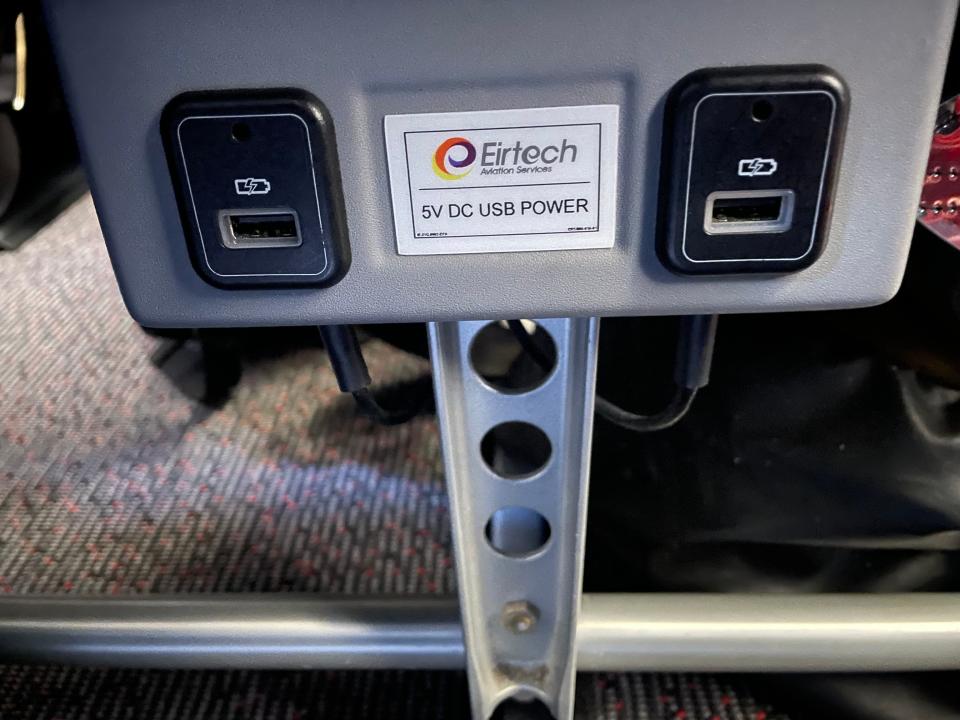 USB ports beneath seat on PLAY Airlines plane Asia London Palomba PLAY Airlines review
