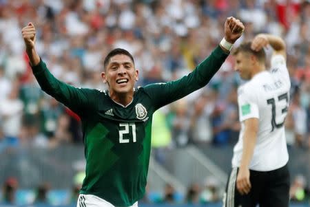 Soccer Football - World Cup - Group F - Germany vs Mexico - Luzhniki Stadium, Moscow, Russia - June 17, 2018 Mexico's Edson Alvarez celebrates after the match REUTERS/Carl Recine
