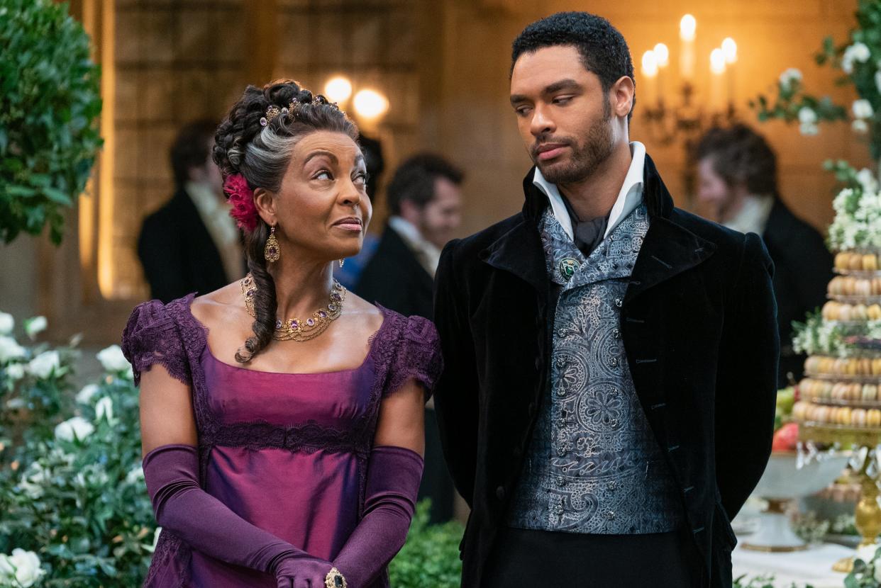 <p>Adjoja Andoh as Lady Danbury and Reg -Jean Page as Simon Basset</p> (LIAM DANIEL/NETFLIX)