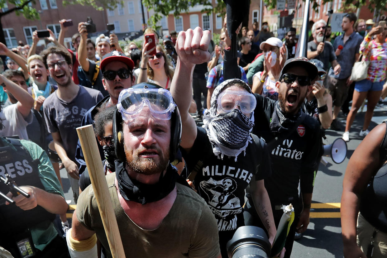 Antifascist counterprotesters outside Emancipation Park in Charlottesville, Va., Aug. 12, 2017. (Photo: Chip Somodevilla/Getty Images)