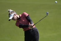 Nelly Korda hits off the first fairway during the final round of the LPGA T-Mobile Match Play golf tournament Sunday, April 7, 2024, in North Las Vegas, Nev. (AP Photo/John Locher)