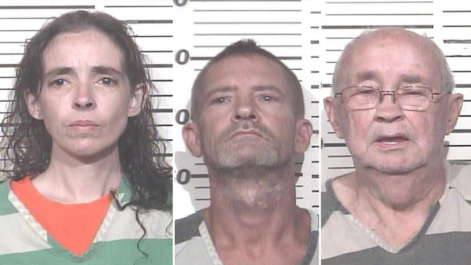 The mugshots of Heather Scarbrough (left), Thomas Brown (middle) and Charles Brown (right).