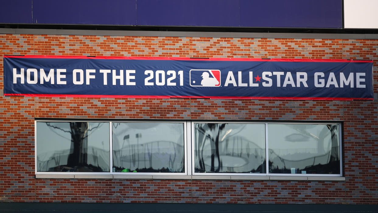 ATLANTA, GA - MAY 29: A banner displays the announcement of the All Star Game being played in Atlanta in 2021 during an MLB game of the Atlanta Braves against the Washington Nationals at SunTrust Park on May 29, 2019 in Atlanta, Georgia. (Photo by Todd Kirkland/Getty Images)