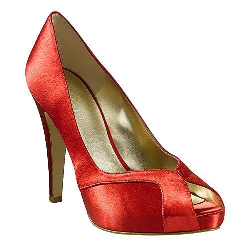 Satin peep-toe platforms, $69.99