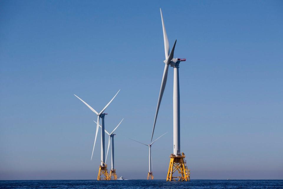 The GE-Alstom Block Island Wind Farm stands 3 miles off of Block Island on September 22, 2016 New Shoreham, Rhode Island. The five 6-megawatt wind turbines are expected to produce more energy than Block Island needs. (Photo by Scott Eisen/Getty Images)