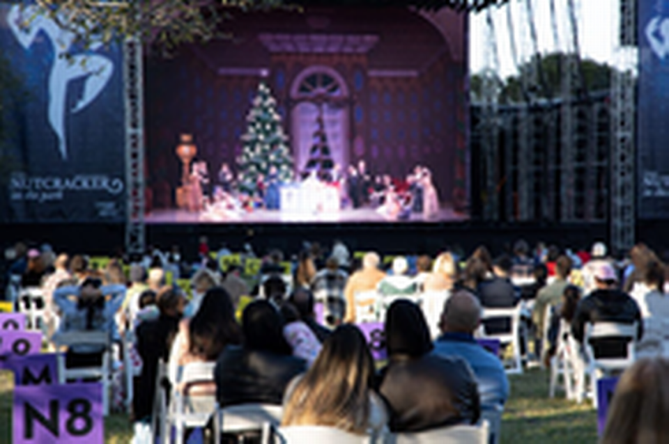 Miami City Ballet’s 2020 show, titled “George Balanchine’s Nutcracker in the Park,” was a live, full-length production with an outdoor audience. It paved the way for this year’s park holiday festivities, organizers say. (Photo courtesy of Brett Hufziger)