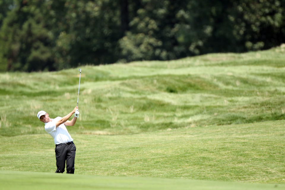 MEMPHIS, TN - JUNE 08: John Merrick hits his second shot on the par 4 7th hole during the second round of the FedEx St. Jude Classic at TPC Southwind on June 8, 2012 in Memphis, Tennessee. (Photo by Andy Lyons/Getty Images)