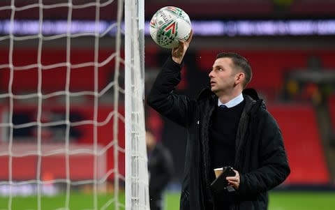 Referee Michael Oliver tests the goal line technology prior to the Carabao Cup Semi-Final First Leg match between Tottenham Hotspur and Chelsea at Wembley Stadium - Credit: GETTY IMAGES