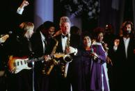 President Bill Clinton plays the saxophone at the Arkansas Inauguration Ball on the day of his inauguration as 42nd President of the United States on January 20, 1993. (Photo by Steve Novak/Consolidated News Pictures/Getty Images)