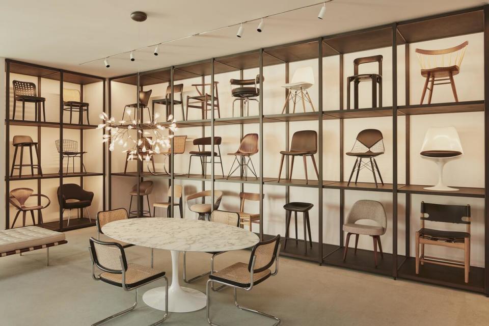 A wall featuring a selection of chairs in the new Design Within Reach location in San Francisco
