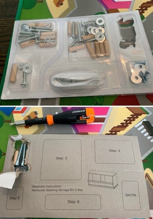 Furniture hardware separated by steps in different blister packs