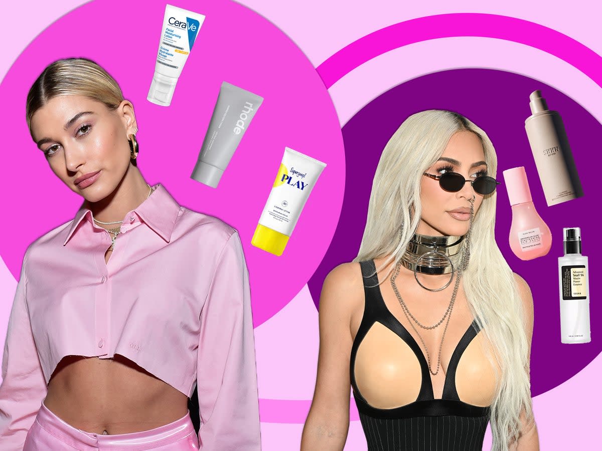 Hailey Bieber and Kim Kardashian launched skincare brands this year (Getty/The Independent)