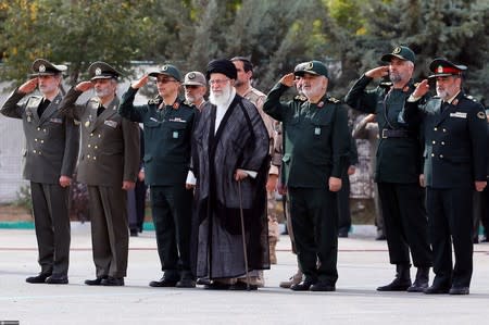 Iran's Supreme Leader Ayatollah Ali Khamenei attends a graduation ceremony for student officers and guard trainees in Tehran