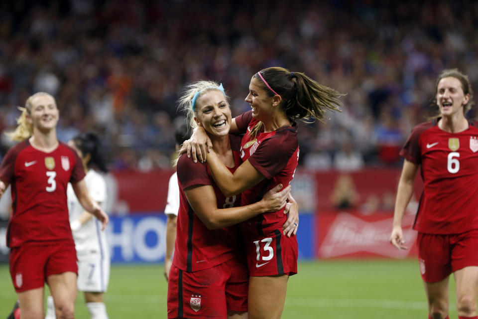 Julie Ertz, Alex Morgan and the USWNT beat South Korea, but turf issues remain for their games. (AP)