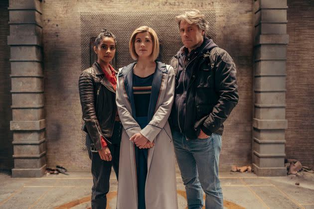 Doctor Who stars Mandip Gill, Jodie Whittaker and John Bishop (Photo: BBC Studios/James Pardon)