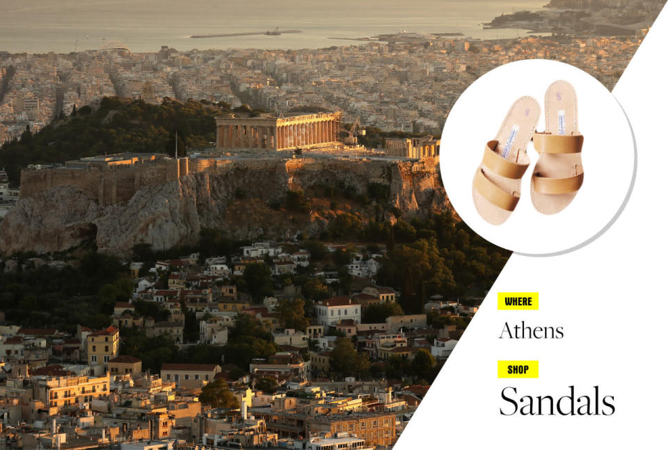 <p>Start your exploration in Athens, then take one of the many island-hopping tours for some clear-blue Mediterranean sea, seafood, and the strongest ouzo you can handle! Treat yourself and book a room at the luxe <a href="http://www.grandebretagne.gr/" rel="nofollow noopener" target="_blank" data-ylk="slk:Hotel Grande Bretagne;elm:context_link;itc:0;sec:content-canvas" class="link ">Hotel Grande Bretagne</a> — there’s no better place to escape the 100-degree heat! And you can’t come back without a pair of Greek sandals. Head directly to Stavros Melissinos — this brand, established in 1927, is the go-to store for classic Greek sandals, and its customers have included the likes of Jackie Kennedy, Sophia Loren, and a little band called the Beatles. </p><p>Photo: Getty Images<br></p>