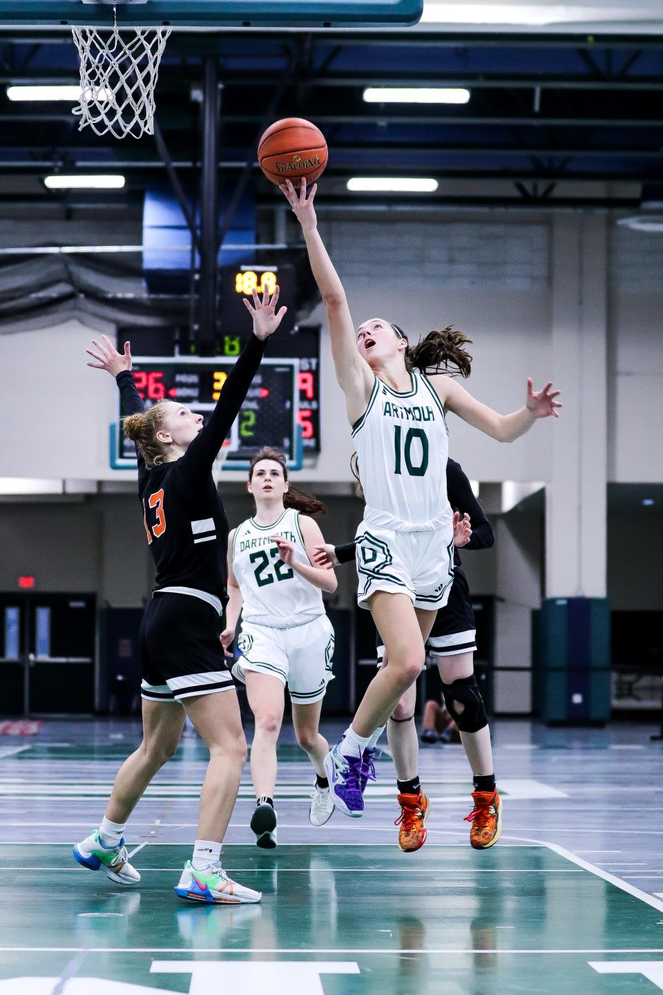 Dartmouth's Katherine Cheesebro shoots a layup during a preliminary game in the Div. 2 state tournament on Monday, Feb. 27, 2023.