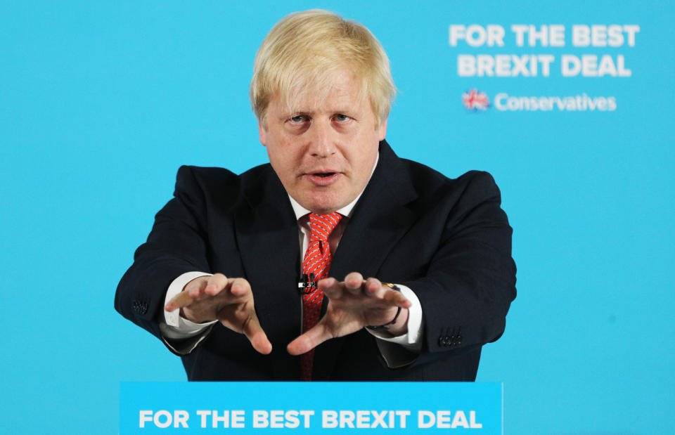 Foreign Secretary Boris Johnson makes a speech on the General Election campaign trail in Shildon, County Durham.