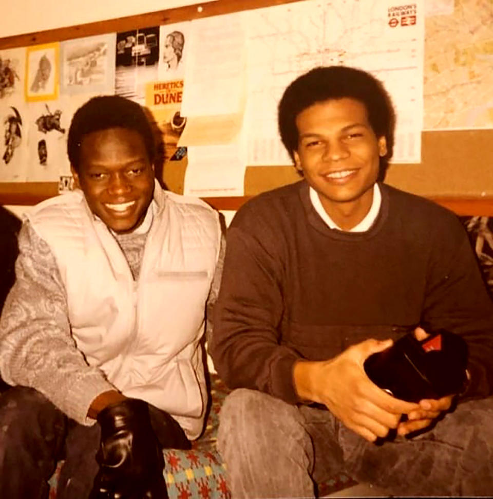 In this photo taken in 1986 Dr. Amged El-Hawrani, right, and Dr. Simba Matondo smile as they pose for a photo in one of the Polytechnic of North London halls of residence. During a pandemic, heroes wear scrubs. Amged El-Hawrani was one of them, a doctor who went to work every day as the coronavirus transfused England even though he knew he risked his own life. The 55-year-old died on March 28, becoming one of the first doctors in Britain's National Health Service to perish after treating virus patients and a symbol of the danger health workers brave. (Photo via AP)