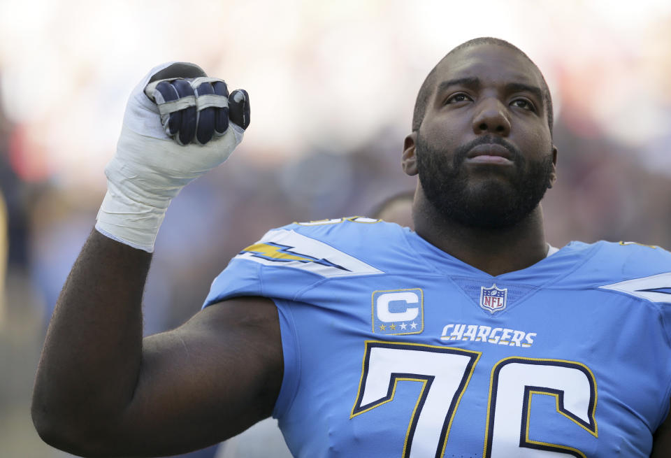 Los Angeles Chargers veteran lineman Russell Okung has been recovering from an undisclosed serious illness. (AP)  