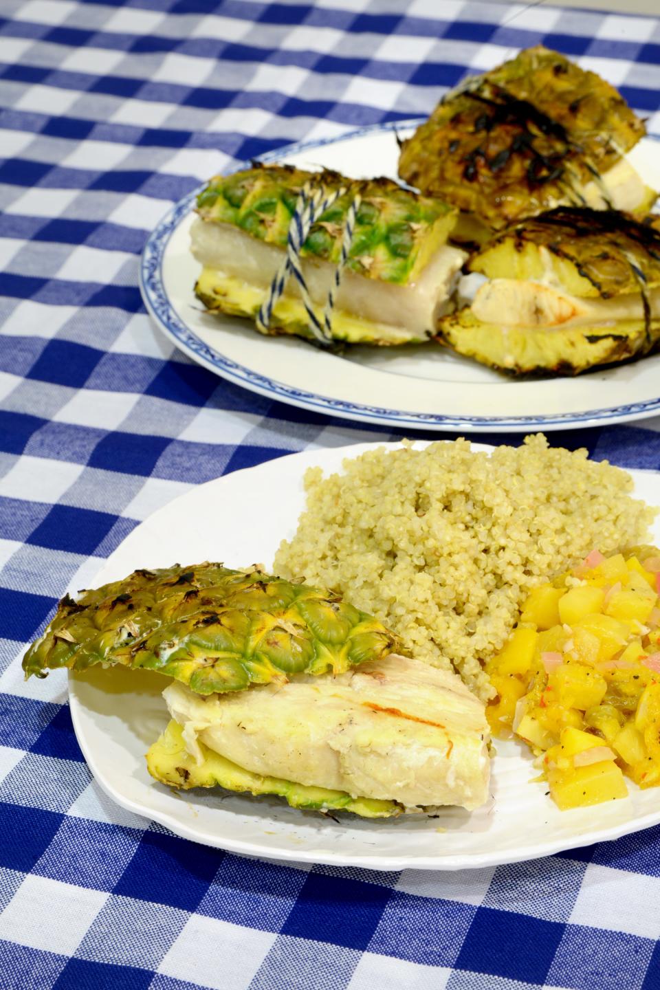 The mahi-mahi in today's recipe is accompanied by sides of chutney and quinoa.
