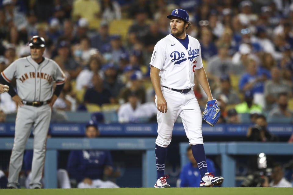 Trevor Bauer, seen here in the last game he pitched on June 28, 2021, has been on administrative leave since July 2021. (Photo by Meg Oliphant/Getty Images)