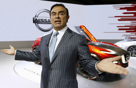 FILE PHOTO - Nissan Motor Co Chief Executive Carlos Ghosn speaks during an interview with Reuters at the 44th Tokyo Motor Show in Tokyo, Japan, October 28, 2015. REUTERS/Toru Hanai/File Photo